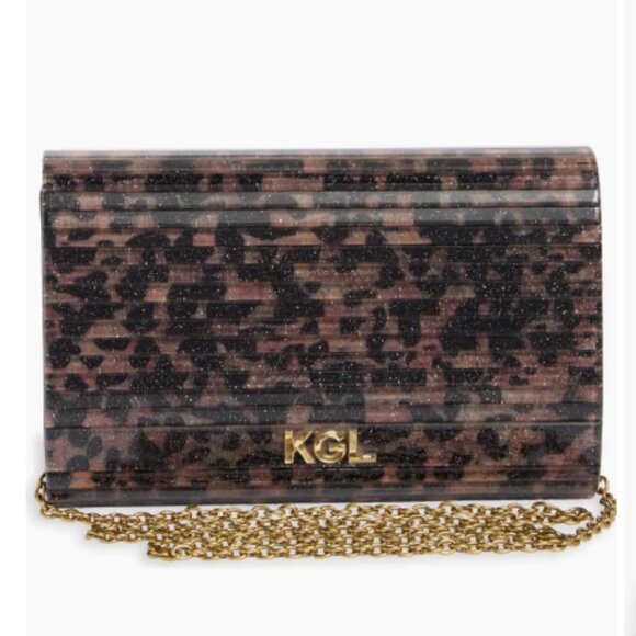 NWT - Kurt Geiger London Acrylic Glitter Envelope Party Clutch in Open Brown - Picture 1 of 15